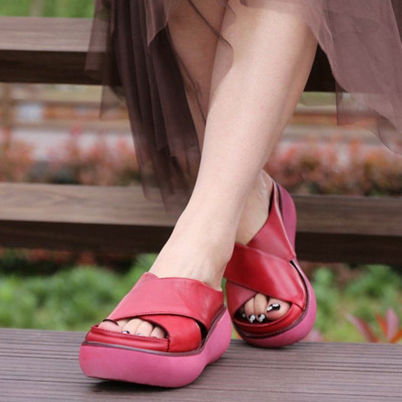 Leren Retro Casual Platform Slippers