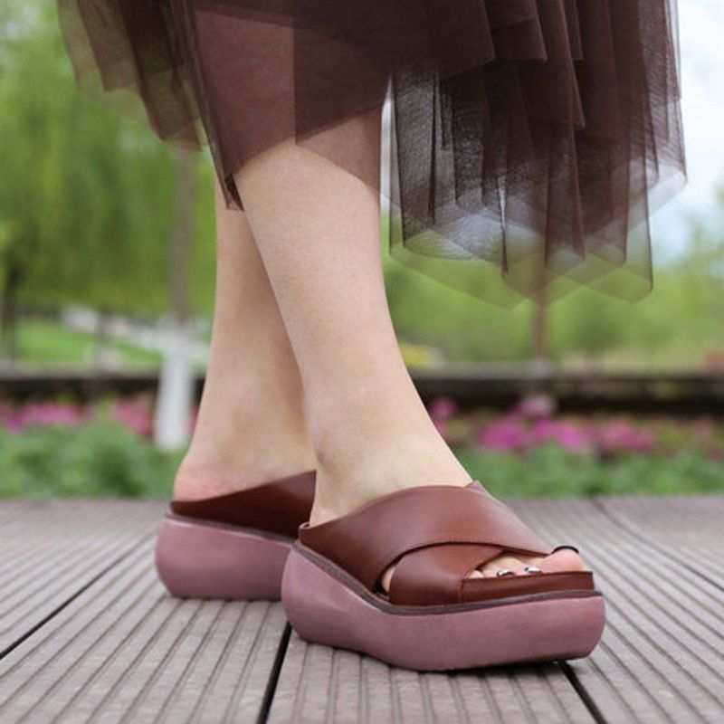 Leren Retro Casual Platform Slippers