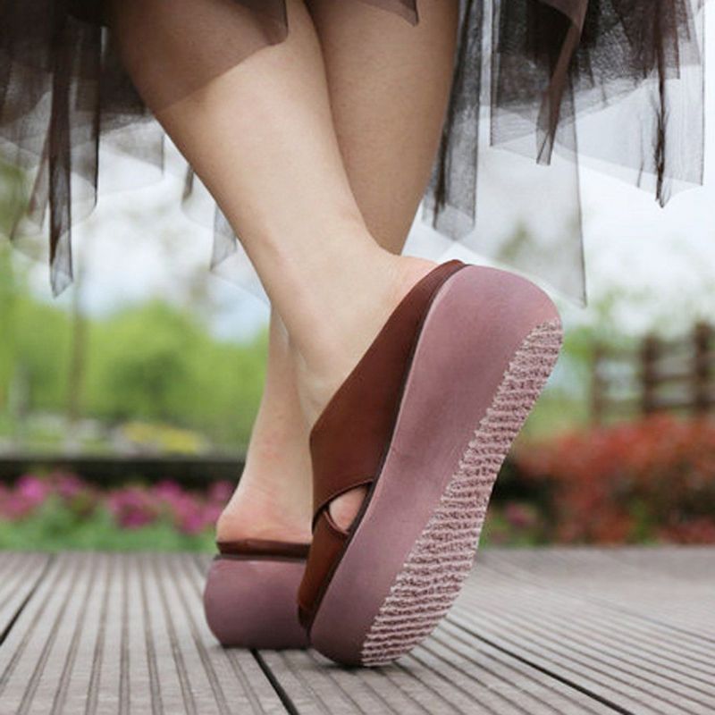 Leren Retro Casual Platform Slippers