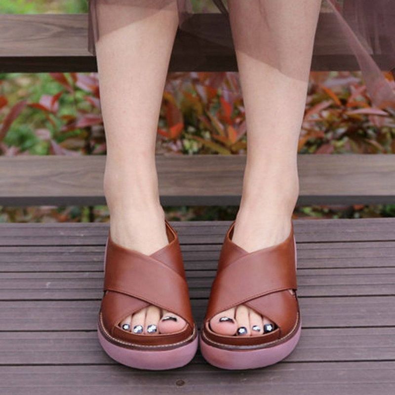 Leren Retro Casual Platform Slippers