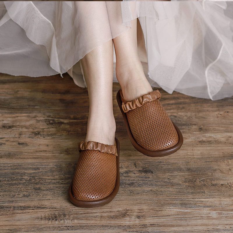 Vrouwen Vintage Zomer Hollow Leather Casual Sandalen Slippers