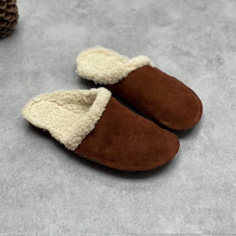 Winter Lederen Pluche Casual Retro Zachte Slippers