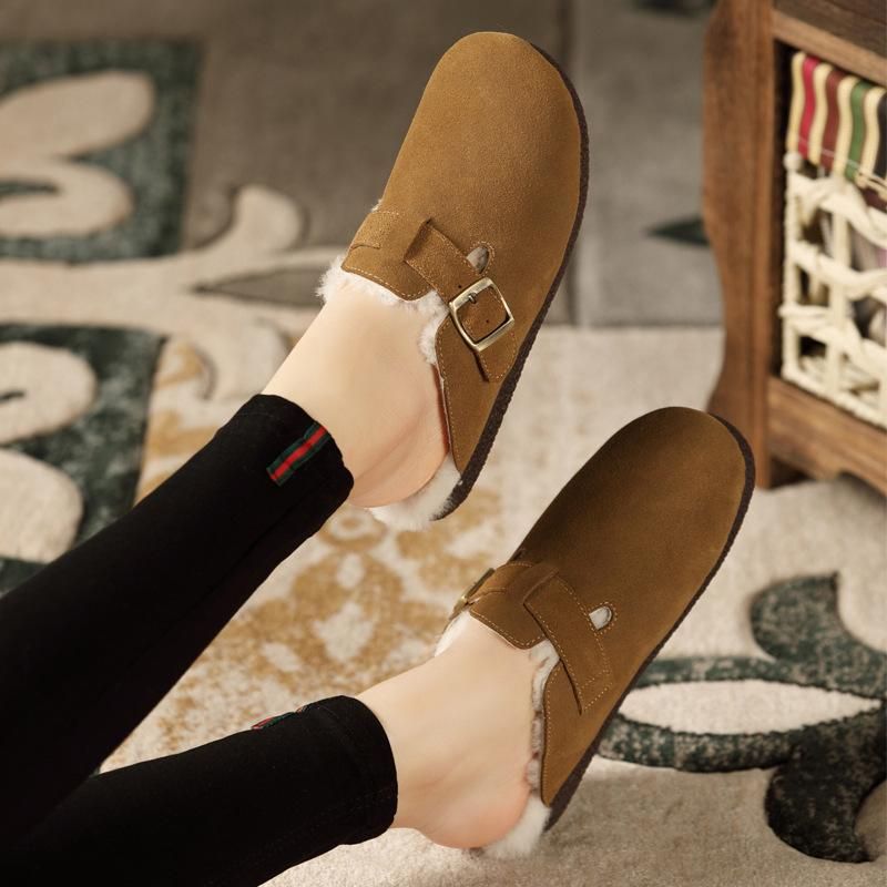 Winter Retro Leren Wollen Casual Slippers