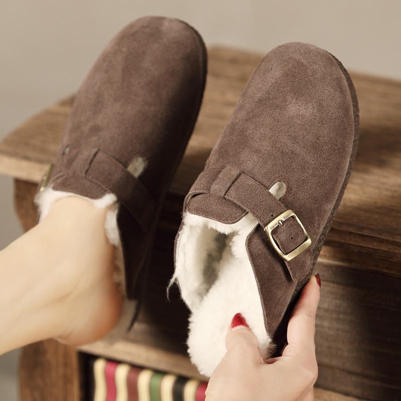 Winter Retro Leren Wollen Casual Slippers