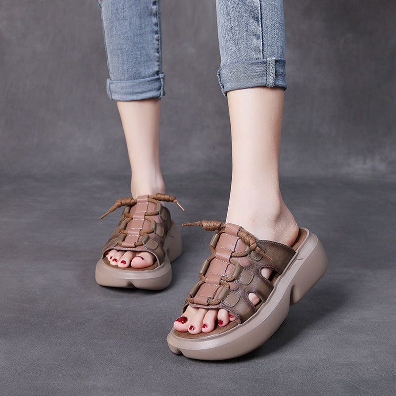 Zomer Casual Retro Leren Wedge Pantoffels