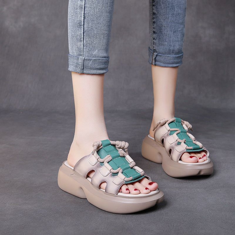 Zomer Casual Retro Leren Wedge Pantoffels