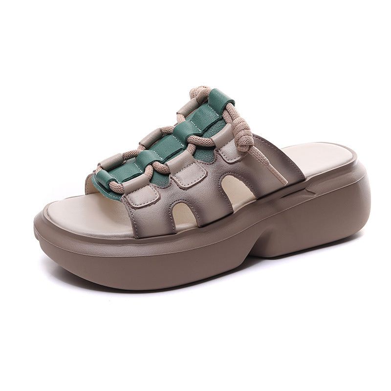 Zomer Casual Retro Leren Wedge Pantoffels