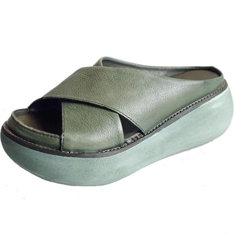 Zomer Nieuwe Retro Leren Dames Slippers