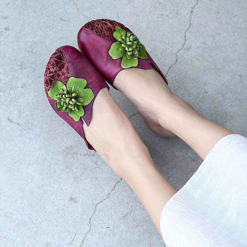 Zomer Vintage Bloemen Gevlochten Leren Casual Slippers