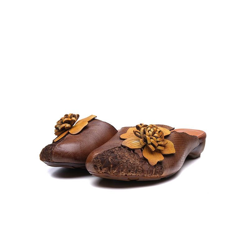 Zomer Vintage Bloemen Gevlochten Leren Casual Slippers