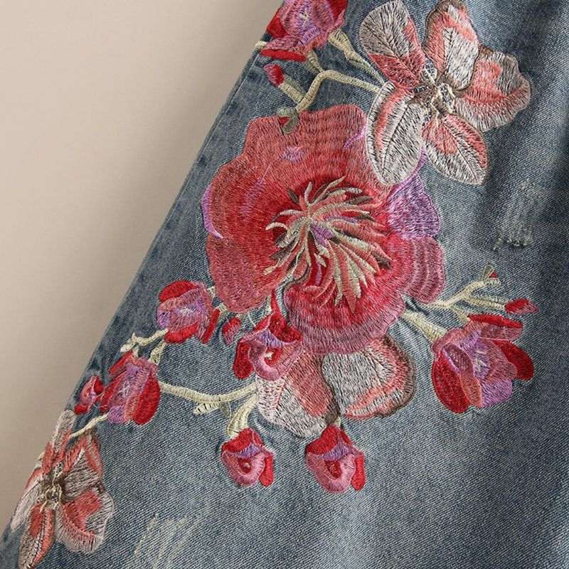 Bloemen Geborduurde Wijde Pijpen Jeans