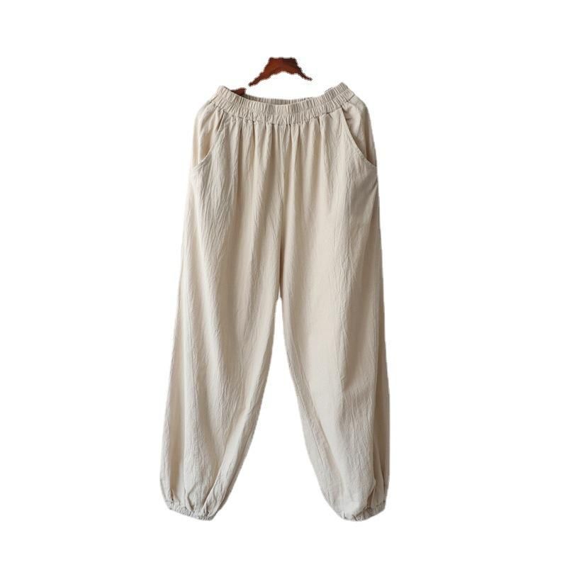 Casual Broek Van Katoenlinnen Voor Dames Met Losse Stiksels