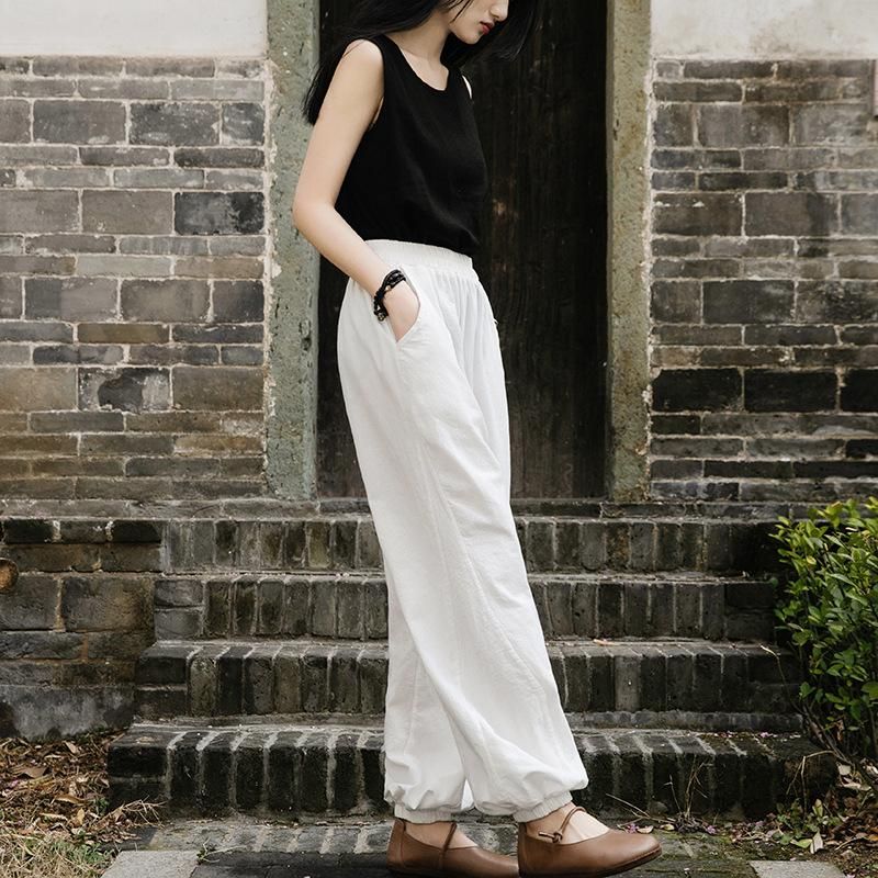 Casual Broek Van Katoenlinnen Voor Dames Met Losse Stiksels