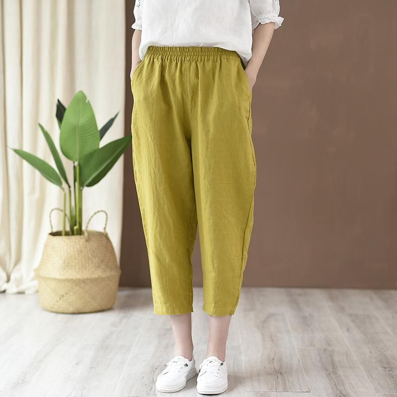 Casual Cropped Broek Voor Dames Van Katoen En Linnen Radijsbroek