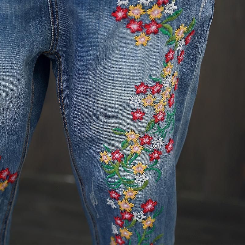 Dames Lente En Zomer Borduurwerk Retro Casual Broek