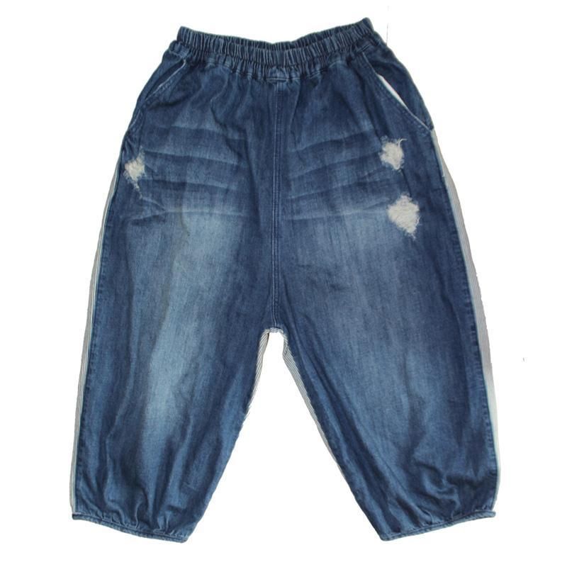 Dames Losse Denim Broek Gewassen Gaten Stiksels Lente Herfst