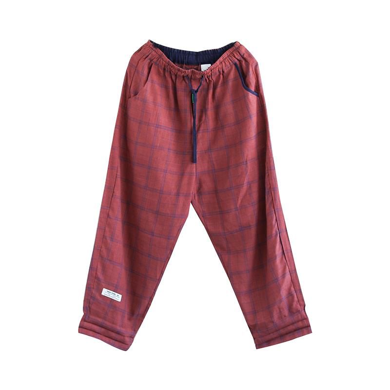 Dames Plaid Casual Losse Dunne Katoenen Broek