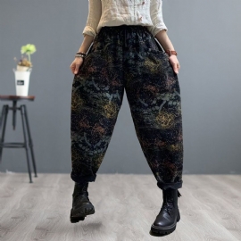 Dames Retro Print Patchwork Losse Harem Jeans