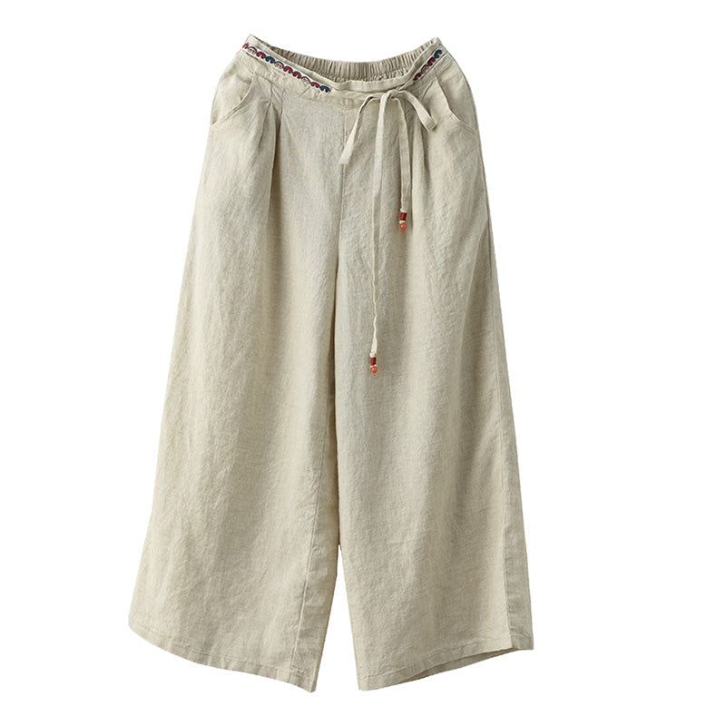 Dames Vintage Lente Zomer Linnen Losse Wijde Pijpen Broek