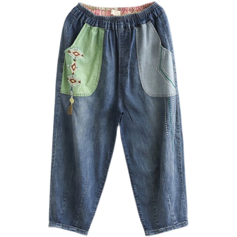 Dames Zomer Retro Patchwork Katoen Jeans