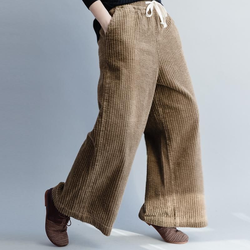 Dikke Elastische Taille Corduroy Wijde Pijpen Casual Broek