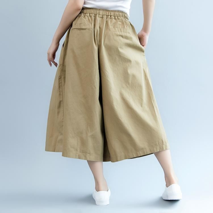 Elastische Taille Casual Broek Met Wilde Pijpen-khaki