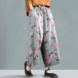 Gebloemde Cropped Wijde Pijpen Denim Broek