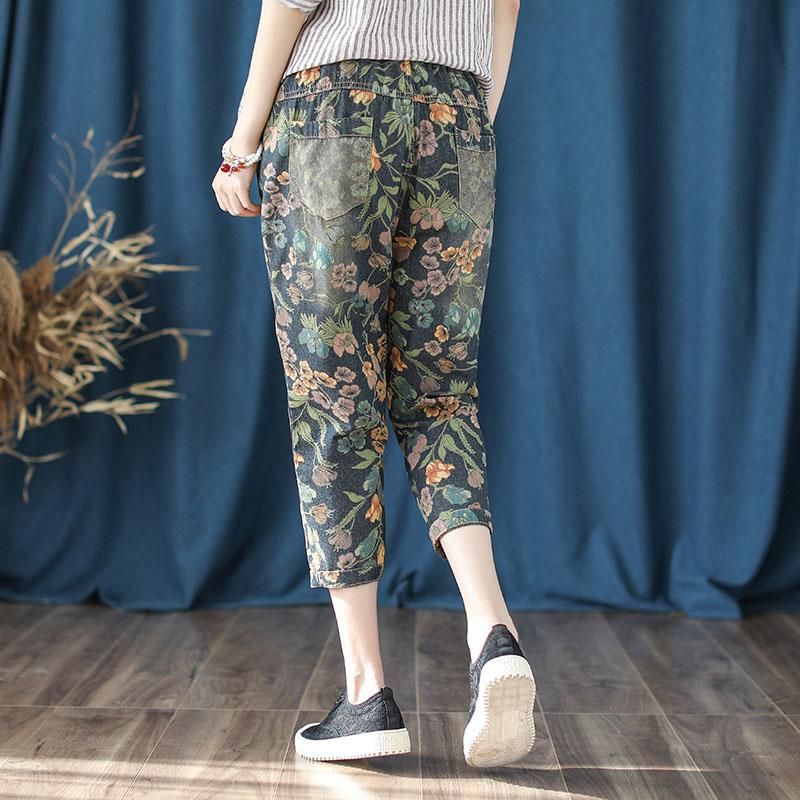 Herfst Casual Afdrukken Losse Retro Jeans Dames