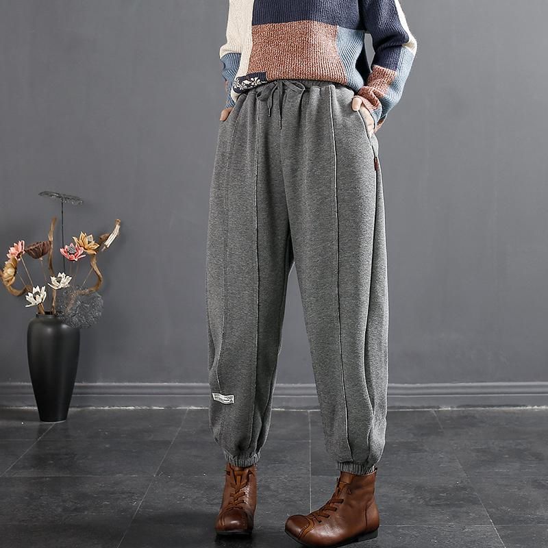 Herfst Winter Dunne Bont Patchwork Katoenen Joggingbroek