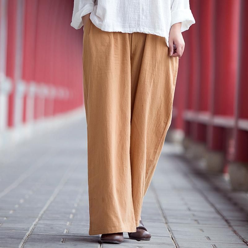 Lente Dames Katoen Linnen Shift Losse Wijde Pijpen Broek