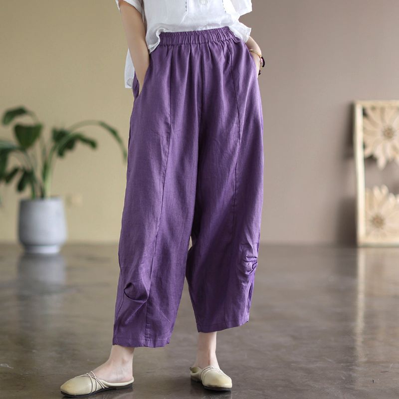 Lente Dames Linnen Retro Losse Broek