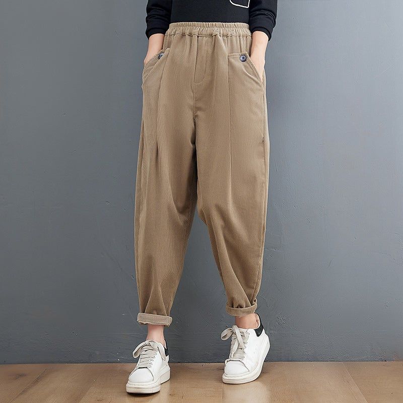 Lente Retro Losse Plus Size Corduroy Casual Broek