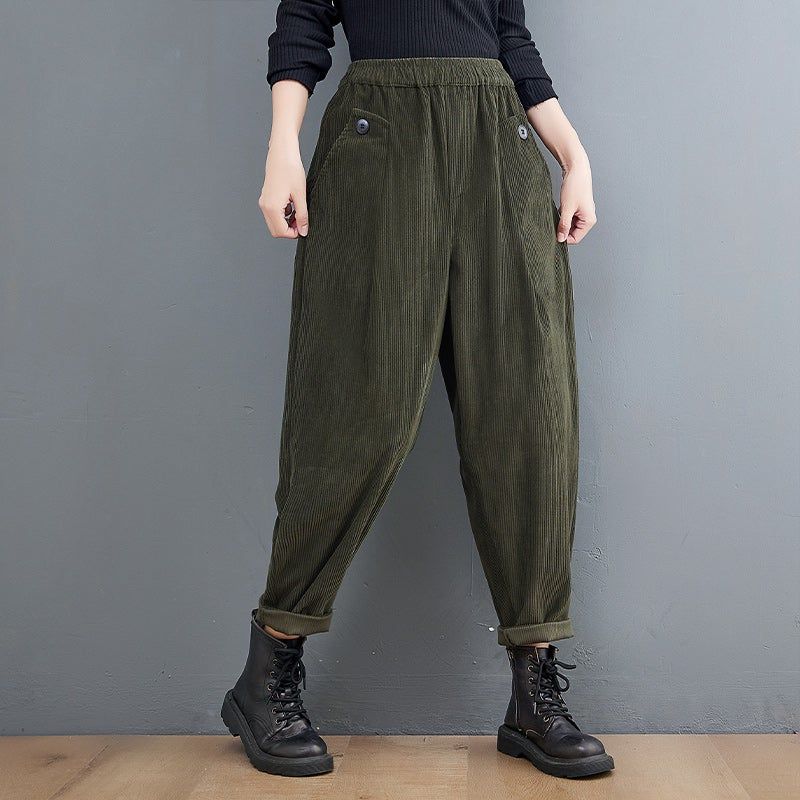 Lente Retro Losse Plus Size Corduroy Casual Broek