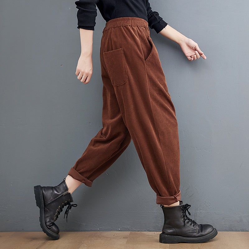 Lente Retro Losse Plus Size Corduroy Casual Broek