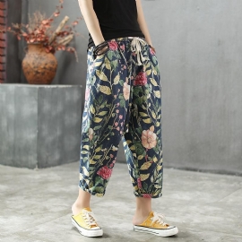 Lente Zomer Losse Bloemenprint Hallen Denim Broek