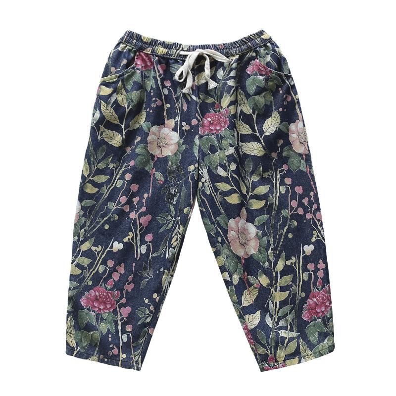 Lente Zomer Losse Bloemenprint Hallen Denim Broek