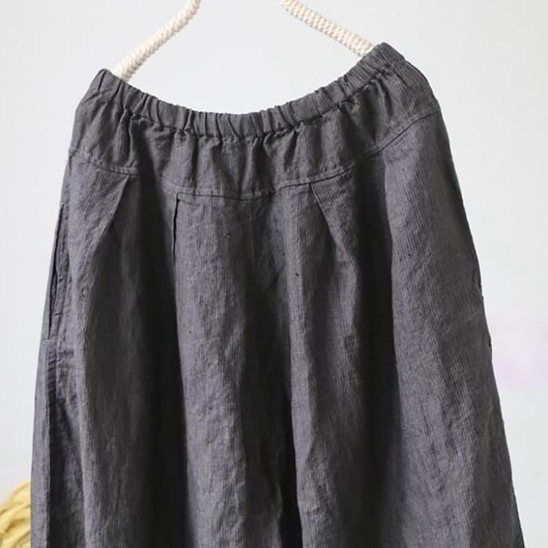 Losse Casual Linnen Elastische Taille Broek Met Wijde Pijpen