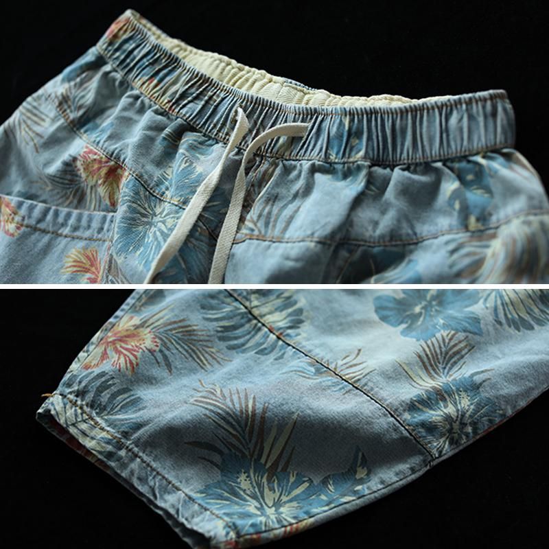 Plus Maat Losse Retro Bloemen Bedrukte Denim Broek