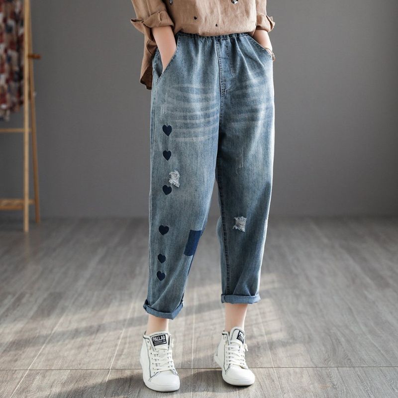 Retro Denim Harembroek Met Hoge Taille