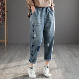 Retro Denim Harembroek Met Hoge Taille