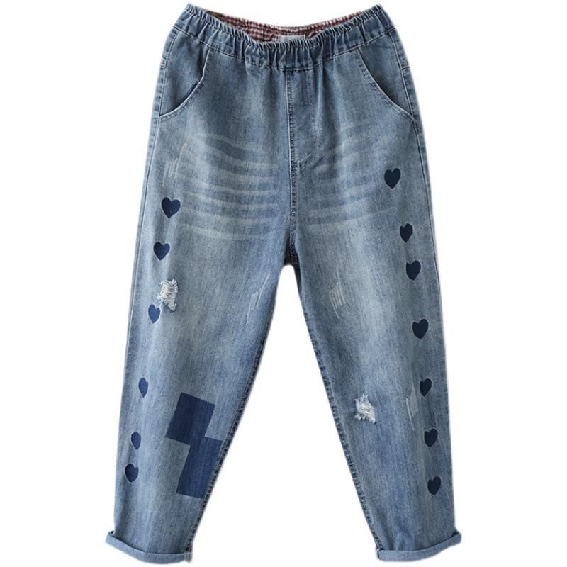 Retro Denim Harembroek Met Hoge Taille