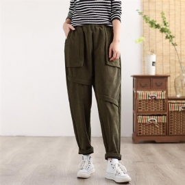 Retro Winter Warm Patchwork Corduroy Dikke Casual Broek