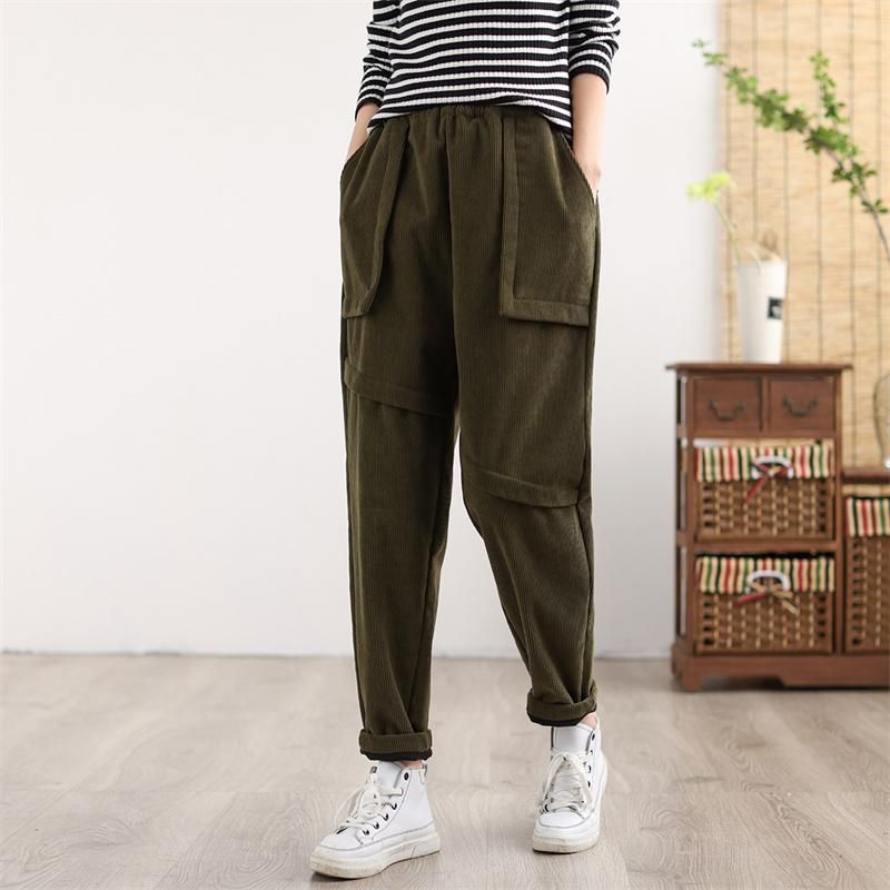 Retro Winter Warm Patchwork Corduroy Dikke Casual Broek