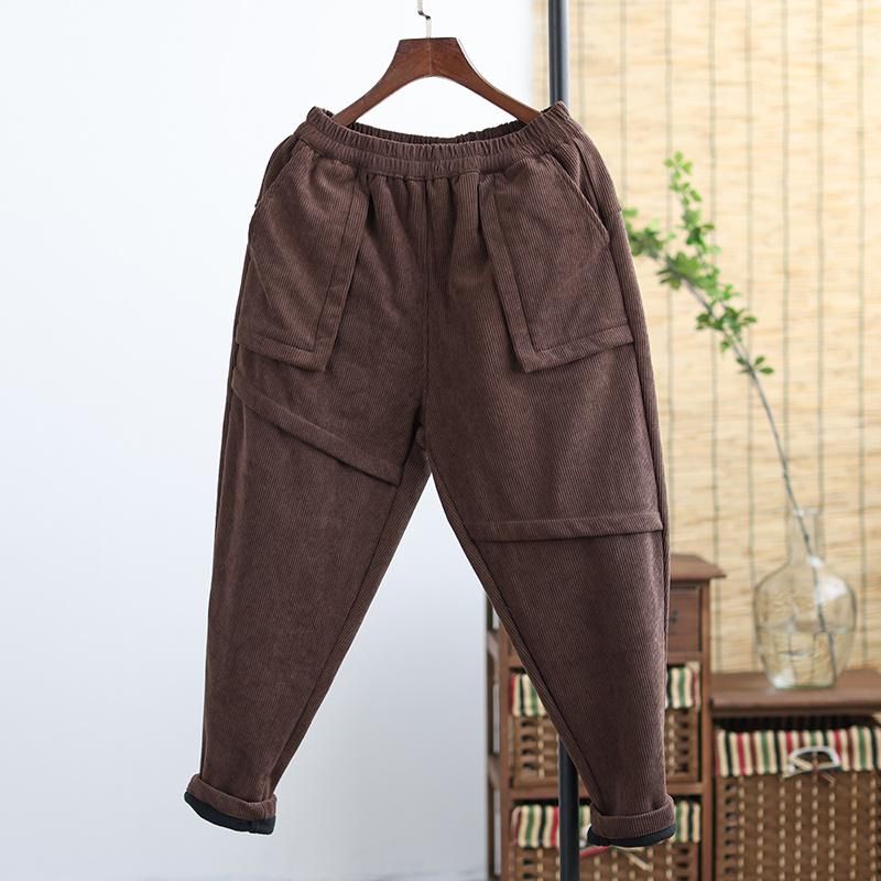 Retro Winter Warm Patchwork Corduroy Dikke Casual Broek