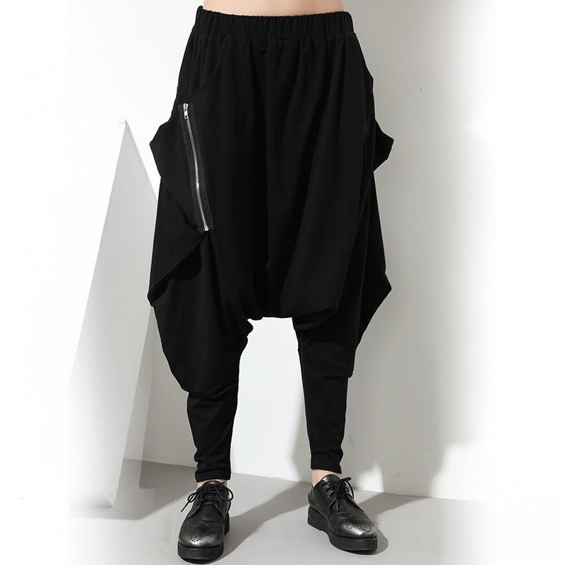 Unisex Hip Hop Drop Crotch Broek Met Rits