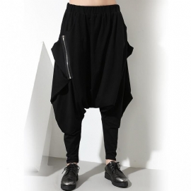 Unisex Hip Hop Drop Crotch Broek Met Rits