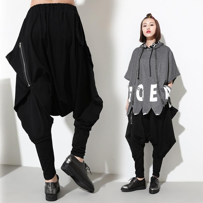 Unisex Hip Hop Drop Crotch Broek Met Rits