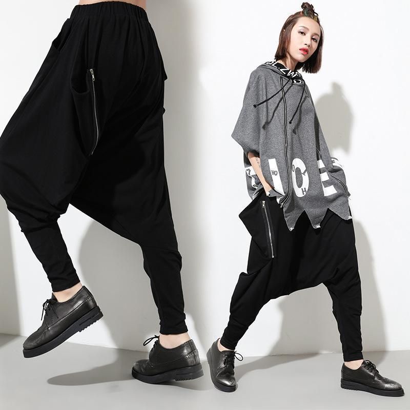 Unisex Hip Hop Drop Crotch Broek Met Rits