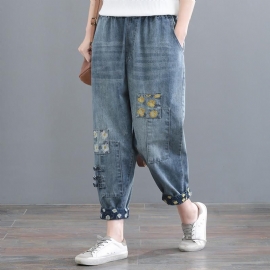 Vintage Geborduurde Denim Harembroek