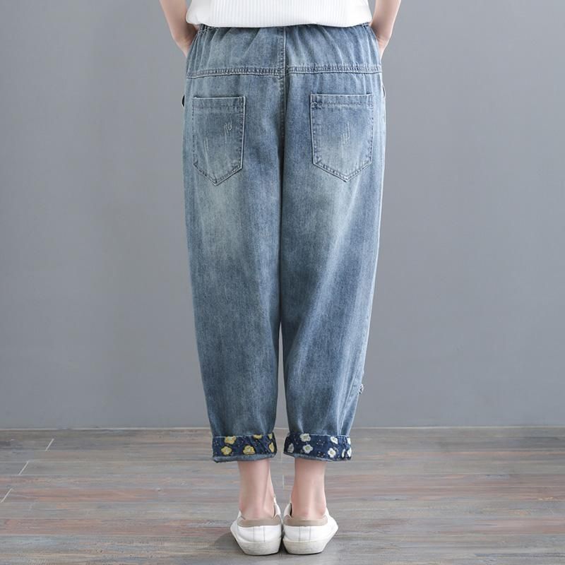 Vintage Geborduurde Denim Harembroek